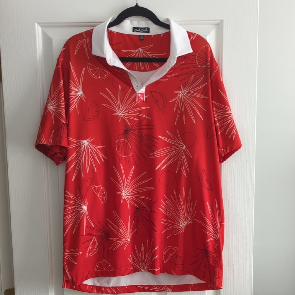 Bad Birdie Red Tropical Print Polo